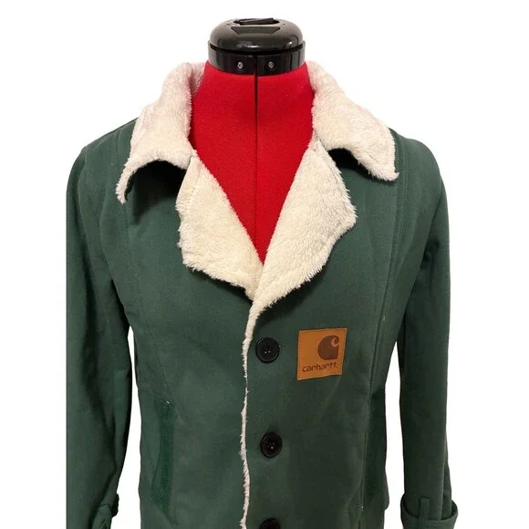 Carhartt Womens Rare Medium Sherpa Lined Utility Jacket Hunter Green Cozy Warm - Picture 2 of 8
